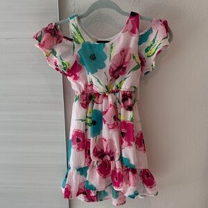 Vibrant Floral Kids Dress - Pink and Blue